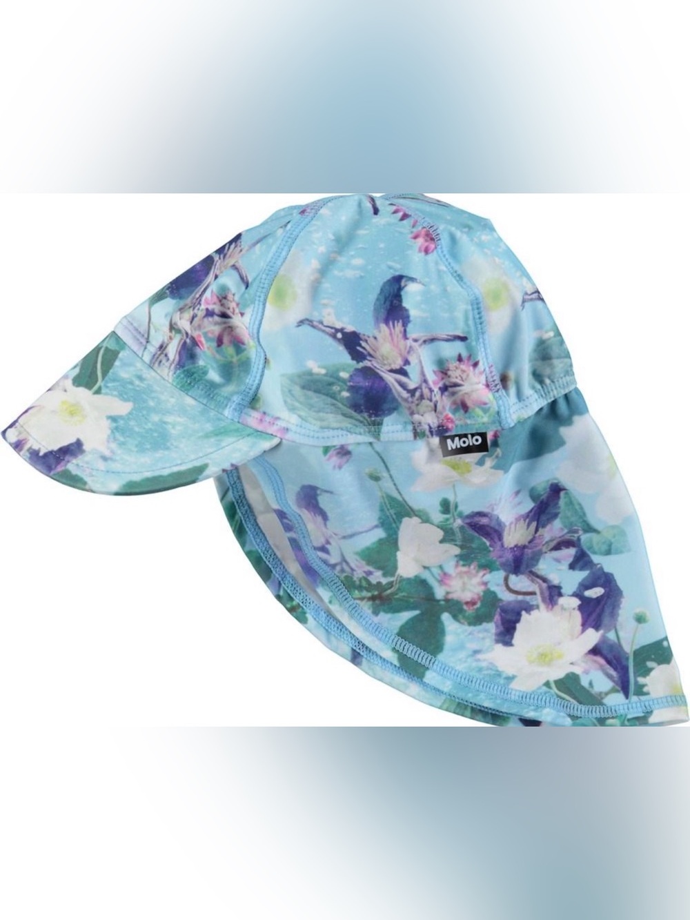 Molo Floral Swim Sun Hat in Light Blue with Purple Accents - Size 1-3
